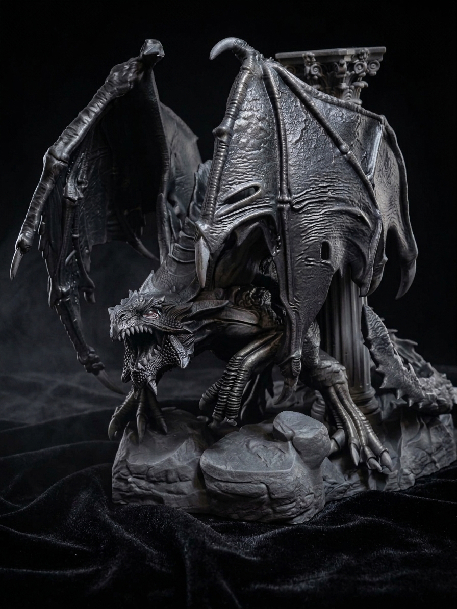 Varkhazar "The Black Dragon" - Resin Statue|Book Holder - Image 3